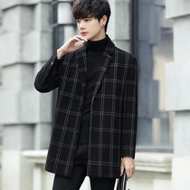 Mens autumn and winter woolen coat medium long Korean version of trend suit woolen jacket British business casual trench coat