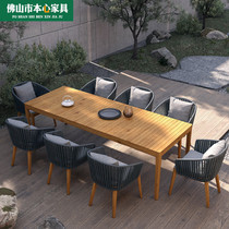 Outdoor table and chairs courtyard outdoor leisure rattan woven villa teak balcony rattan chair solid wood waterproof Nordic modern