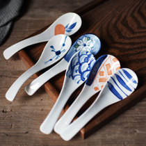 Day style and wind hand-painted tableware glazed under color ceramic spoon soup spoon Spoon Creative Retro Tablespoon Practical Spoon