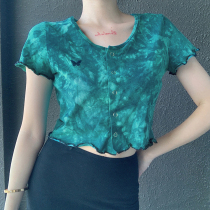 H home-made new street shoot personality ink tie-dyed cardigan T-shirt shirt blouse female navel short loose fungus edge