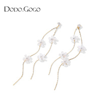 Super fairy quality flower earrings female Korean long tassel earrings fashion round face thin earrings high-end earrings