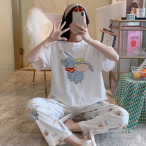 Net red pop pajamas Women summer short sleeve trousers cotton thin set 2021 can be worn outside cartoon cute home clothes