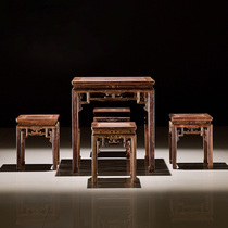 Yimeng red sour branch table slightly concave Dalbergia mahogany dinner table open square square square table combination (White Blank)