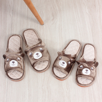 Fabric cute bear couple indoor floor home cow tendon cotton linen slippers men and women Four Seasons non-slip spring and summer silent
