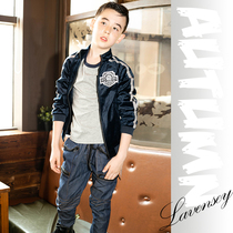 Lo Wenxi 2021 Spring and Autumn new boys casual cardigan sweatsuit stand collar baseball jacket jacket Junior