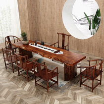 New Chinese solid wood tea table Log large board table Solid wood antique tea drinking tea table Zen Kung Fu tea table and chair combination