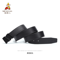 Scarecrow belt mens leather smooth buckle pants belt cowhide business all-match young people youth plate buckle belt tide