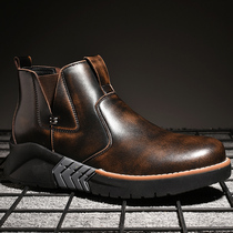 Inner heightening booties trendy mens shoes pedal high-top leather shoes Winter Martin boots big cotton shoes plus velvet to keep warm