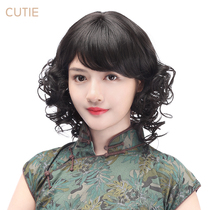 Jie drip wig short curly hair ladies fashion long curly hair type realistic middle-aged egg roll head wig
