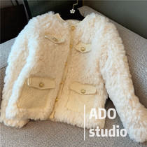 Small fragrant wind down liner lamb wool jacket woman 2022 spring autumn new 90 white duck suede round collar warm blouses woman