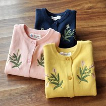 Girls cardigan sweater 2021 spring and autumn new Korean version of childrens knitted jacket baby top little girl sweater