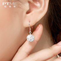 Sterling silver round spherical drop earrings set with imitation diamonds full of diamonds synthetic crystal earrings short earrings Korean simple ear hooks thin