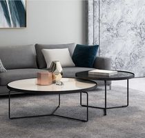 Modern simple sofa coffee table Small apartment living room Nordic coffee table Designer round tempered glass coffee table combination