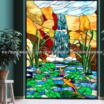 Colored glaze art glass partition screen porch doors and windows mosaic wall painted church glass background art