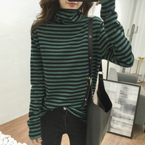 High neck striped sweater women autumn and winter Korean version Joker stretch thin soft waxy skin-friendly long sleeve stripes base shirt tide