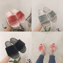 2017 autumn and winter New hairy slippers women fashion indoor and outdoor wear Joker plush flat sandals women