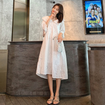 Pregnant summer dress 2021 new long knee fairy super fairy lace fashion summer skirt tide mom