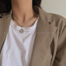 Titanium steel does not fade chain round brand pendant necklace female 2021 New ins hip hop choker niche design sense