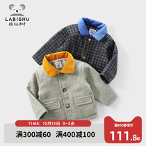 Rabbi tree childrens clothing 2021 childrens wool thick coat boys lattice coat baby lapel coat
