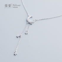 Cat Jellyfish S925 Pure Silver Moon Stars Light Extravagant Necklace Woman Neck Necklace Small Crowd Design Sense Superior Temperament Collarbone Chain