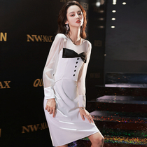 White evening dress banquet temperament summer long-sleeved small person light luxury niche high-end celebrity dress dress female