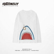 ulzzang Harajuku BF wind cartoon printing T-shirt mens and womens Korean version loose spring and autumn students wild casual long-sleeved BF