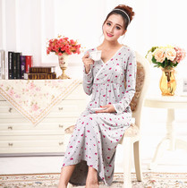 Spring and autumn womens long sleeves Australian cotton love long plus size sex with chest pad skin-friendly nightgown pajamas
