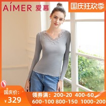 Love 19 Autumn Winter Thin base shirt Lady Modal Tussah Silk V-neck Long Sleeve Knitted Top AM723272