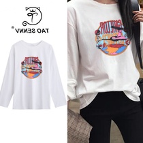 2021 Autumn New sweet age age temperament Korean long sleeve T-shirt female summer loose cotton round neck white base shirt