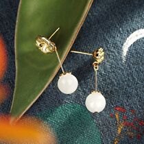 Xissu 925 pure silver gold - plated lotus lotus with natural earrings and jade - jade ballpoint