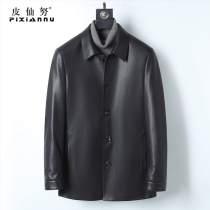 2020 new Haining leather leather clothing mens imported tire cowhide medium-long lapel jacket thin dad outfit autumn