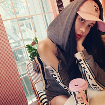 BettyChow self-retention premium gray large zipper letter strapless hooded sweater sexy must receive