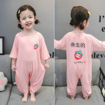 Girls one-piece pajamas summer thin Modell childrens long-sleeved one-year-old baby air conditioning clothing summer anti-kick sleeping bag