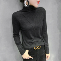 Semi-high neckline duvet undershirt woman autumn winter European station 2021 new body interiors with hairy long sleeve t-shirt blouse