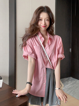 TMH STUDIO PINK SHORT SLEEVE SHIRT WOMAN SUMMER 2022 NEW TEMPERAMENT Shirt Slim Fit Design Feel Blouse