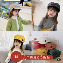 Little pudding baby baby childrens clothing children autumn and winter baby octagonal hat girls British flat top navy hat childrens hat