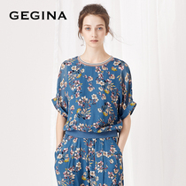 GEGINA Gigina womens new bat sleeve print chiffon shirt Womens Small floral short casual loose top