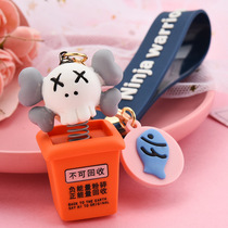 Shake-in-sound eco-friendly garbage classification spring key buckle creative toy leather rope car key chain bag pendant bespoke