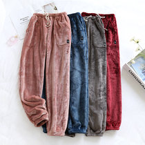 Sleeping Pants Woman Autumn Winter Flannel slim down with velvety loose long pants Coral Suede Male Winter Pants Warm Pants Home Pants