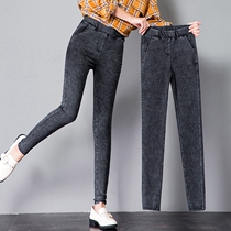 Japanese imitation denim beating underpants high waist close-up skinny pencil pants collection of slim fit 90% small leggings outside wearing thin