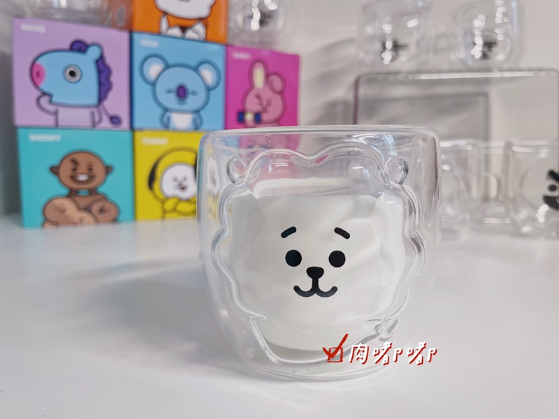 Watsons Bt21 Double-Layer Glass Cute Couple Milk Tea Glass Hot Water Popular Bulletproof Youth Group Line