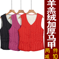Middle-aged mother winter lamb cashmere plus velvet padded down vest elderly pony warm waistcoat vest jacket