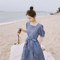 Blue Broken Floral Dress Dress Woman Summer Dress 2022 New Long Dress Superior Sensational Style Temperament High Cold Sister Wind Skirt