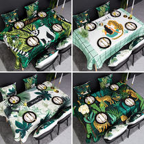 American light luxury green jungle animal series tablecloth waterproof and oil-proof table coffee table desk cover cloth cotton linen fabric