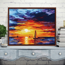Handmade diy digital oil painting landscape sunset colorful abstract oil painting Living room decoration adult coloring painting Hand painted
