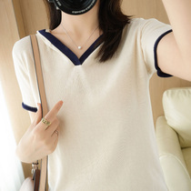 Cotton knitted cap t shirt pure cotton wire v-collar loose half-sleeved tops summer new V-collar short sleeve thin