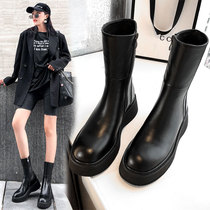 Net red medium tube thin boots female 2021 Europe and America autumn and winter New thick bottom muffin Martin boots side zipper Joker boots