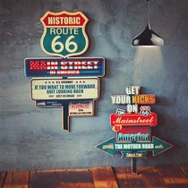 European and American retro Highway 66 sign wall decoration pointing sign Bar decoration Cafe wall hanging woodblock painting