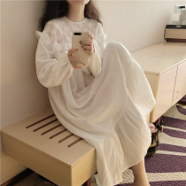 Pure Desire Juezi ~ CHAO Temperament Korean Sweet Pure White Love Cotton and Hemp Sleeping Dress Women's Spring and Autumn Loose Long Dress
