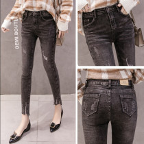 Hong Kong pop brand 2020 Korean version of the new high waist thin jeans tight and wild elastic nine-point small feet pants women